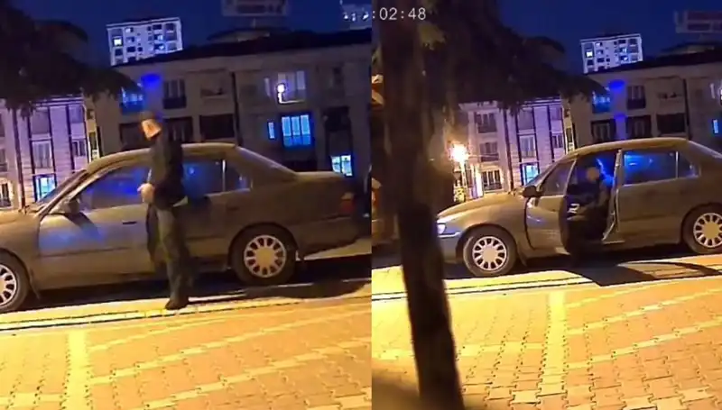 Park Halindeki Otomobili Saniyeler İçinde Çalan Hırsız, Güvenlik Kamerasında!
